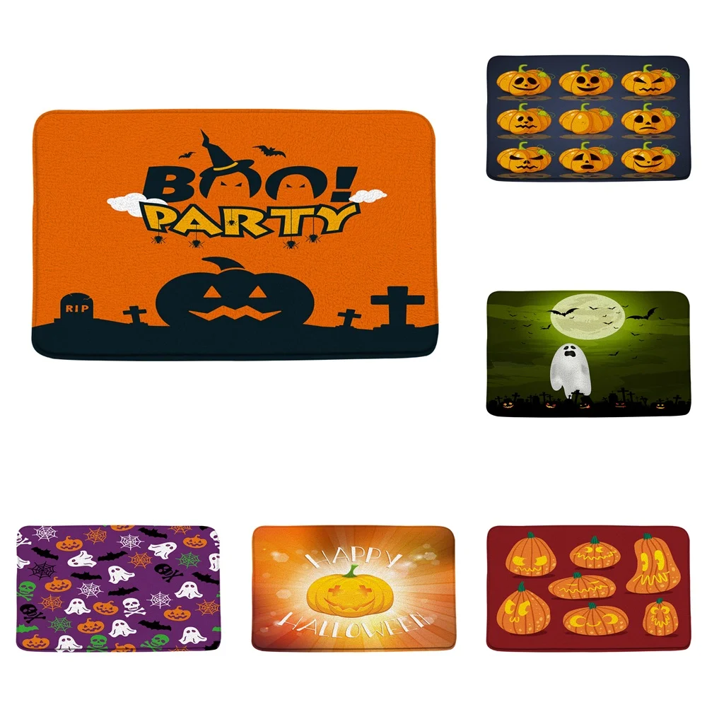 

Коврик для ванной на Хэллоуин, с черепом, тыквой, нескользящий, с призраками, летучими мышами, фланелевые коврики для ванной, Коврик для ванн...