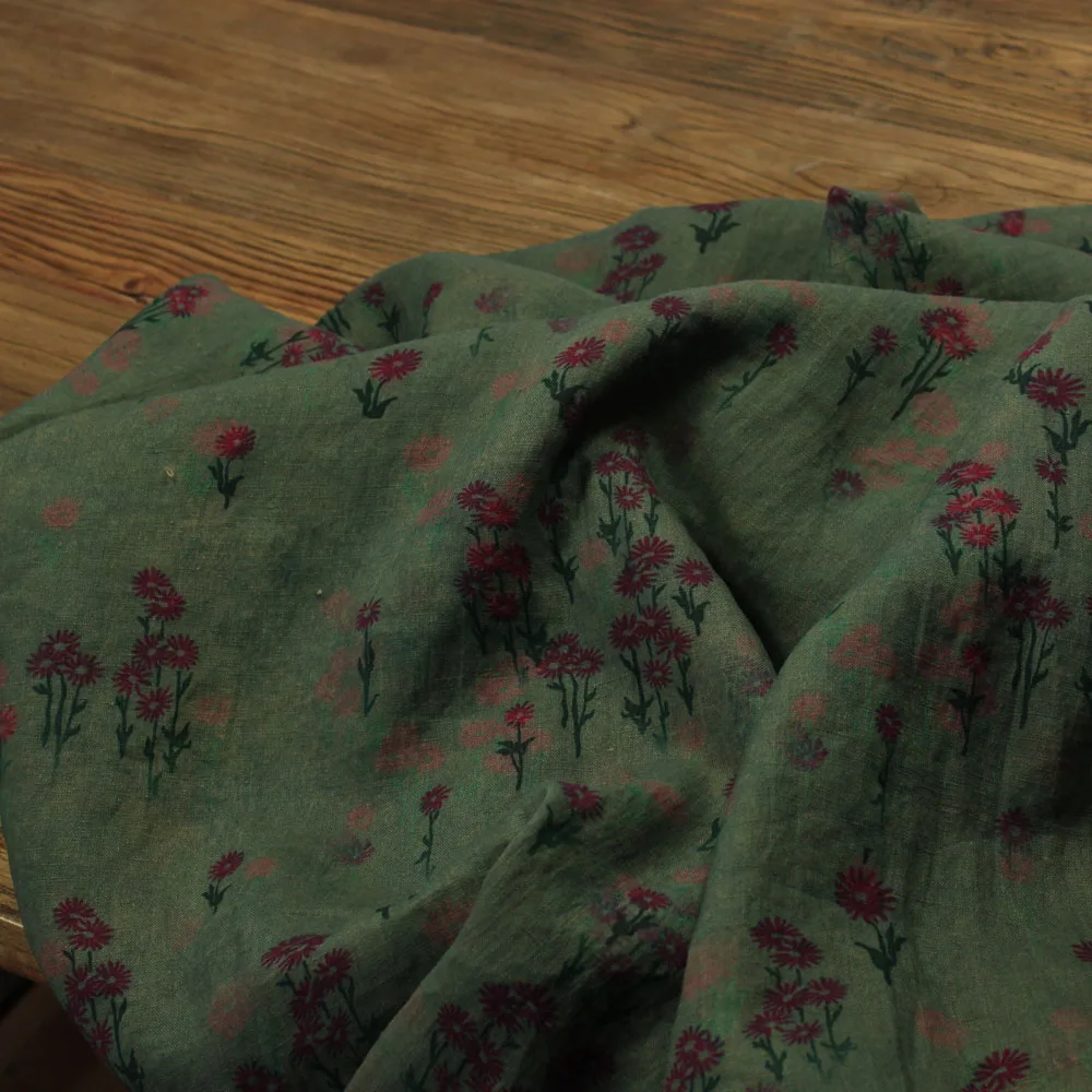

Темно-зеленая Нижняя небольшая Маргаритка 21 шт. вареная чистая льняная ткань с принтом платье рубашка одежда ткань