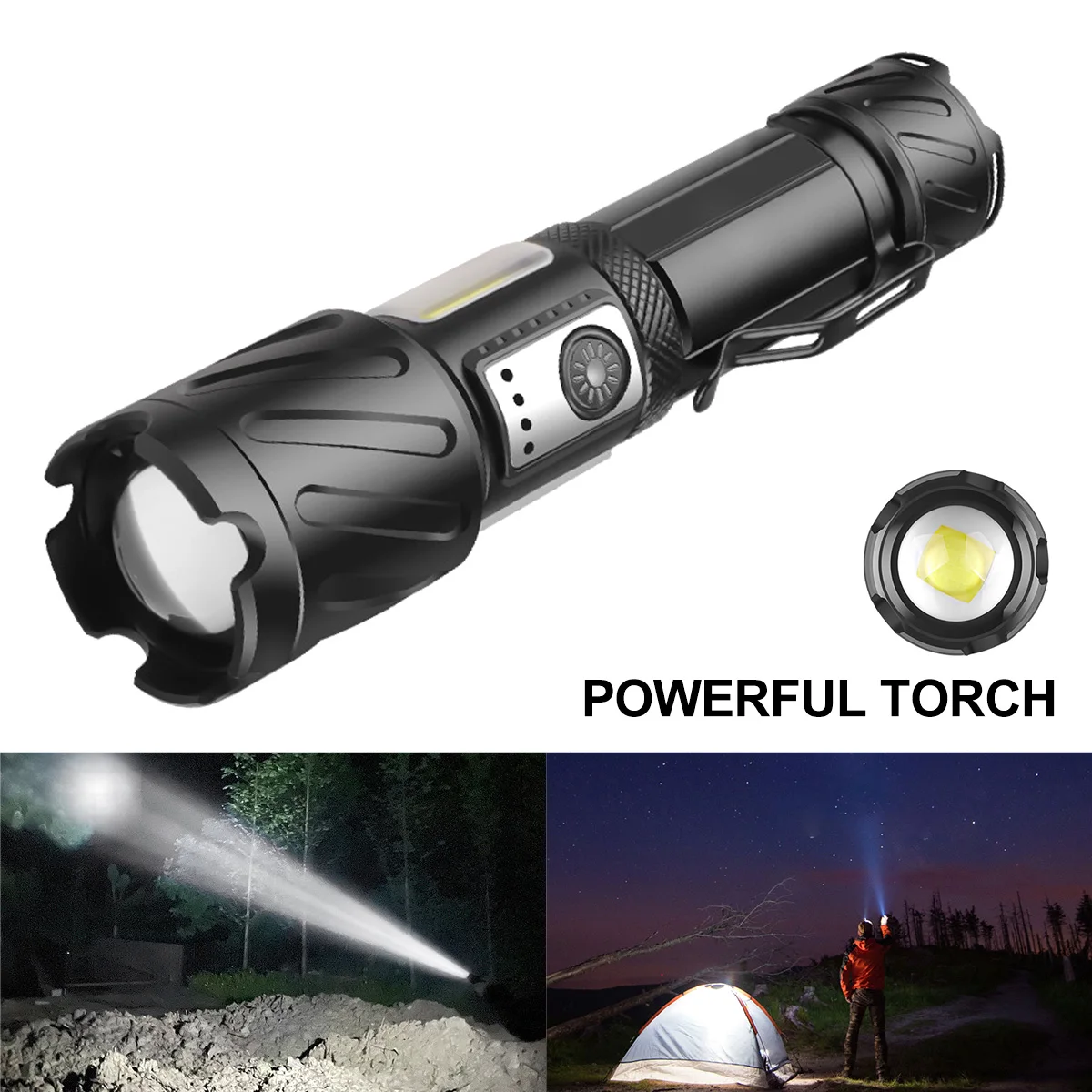 

LED Flashlight Zoomable Torchlight 6 Lighting Modes Torch 5000mAh USB Chargeable Flash Light Waterproof Torch Lamp for Camping