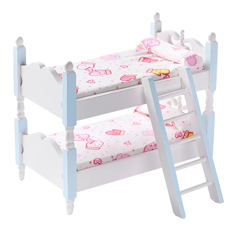 

1/12 Dollhouse Miniature Accessories Mini Wooden Bunk Bed Simulation Furniture Model For Doll House Decoration