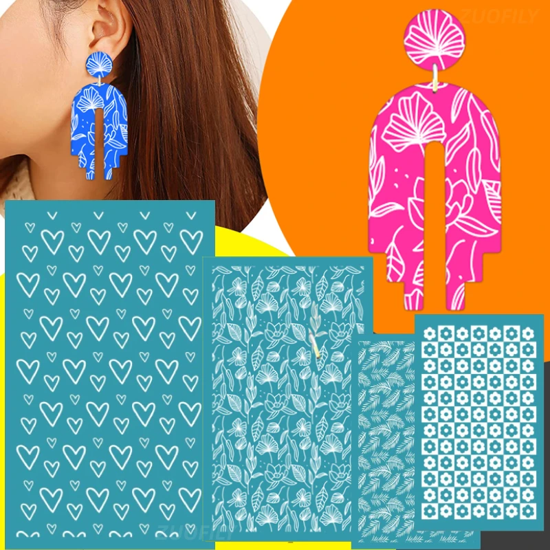 

Reusable 3Pcs Silk Screen Stencils Mesh Transfer Printing Tools for Polymer Clay Earring Jewelry Making for DIY Painting Stencil