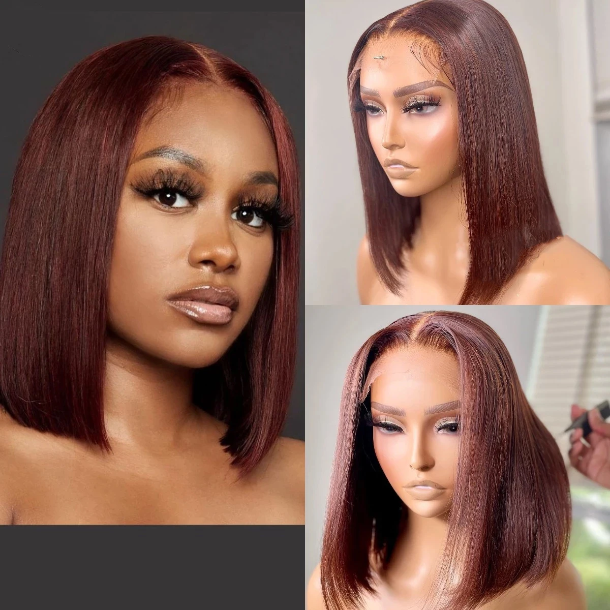 

13×4 HD Front Lace Human Hair 150% Density 14 Inch Brown Straight Wigs Wigs for Black Women Pre-drawn Baby Hair Brazilian Hair