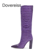 dovereiss winter woman new fashion knee high boots sexy purple brown new pointed toe block heels big size 40 41 42 43 44 45