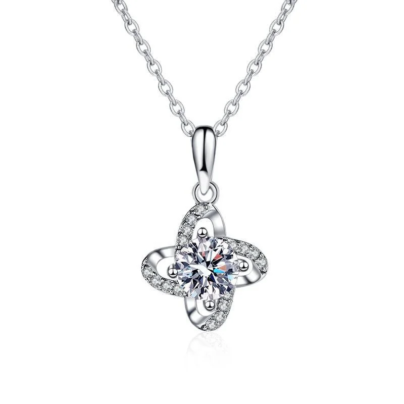 

ZFSILVER Fashion Trendy Classic Diamond-set s925 Silver Color D 1 Ct Moissanite Clover Necklace Women Accessories Charms Jewelry