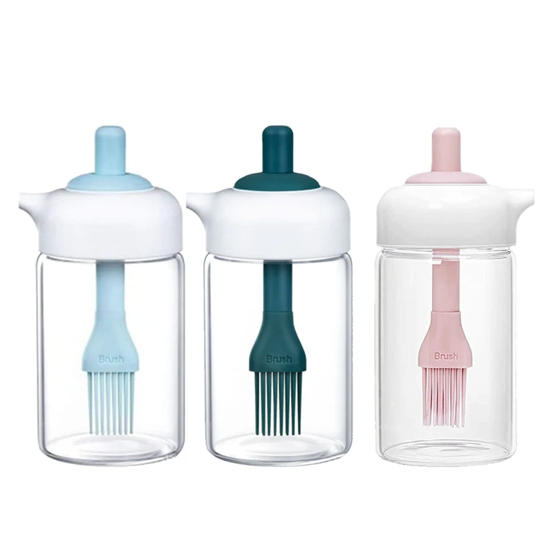 

3 Pcs Oil Dispenser Bottle,2 In 1 Wide Opening Glass Condiment Bottles With Silicone Brush, For Cooking,BBQ,Baking
