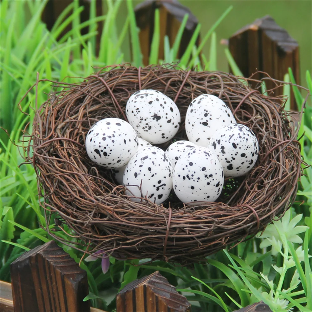 

10Pcs Simulated Mini Bird Eggs Figurines Quail Pigeon Eggs Model Birds Nest Micro Landscape Garden Easter Photo Prop Decoration