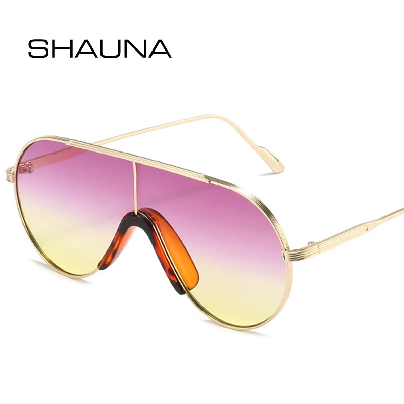 

SHAUNA Fashion Pilot Sunglasses Women Retro Oversized One Piece Gradient Lens Eyewear Shades UV400 Men Blue Pink Sun Glasses
