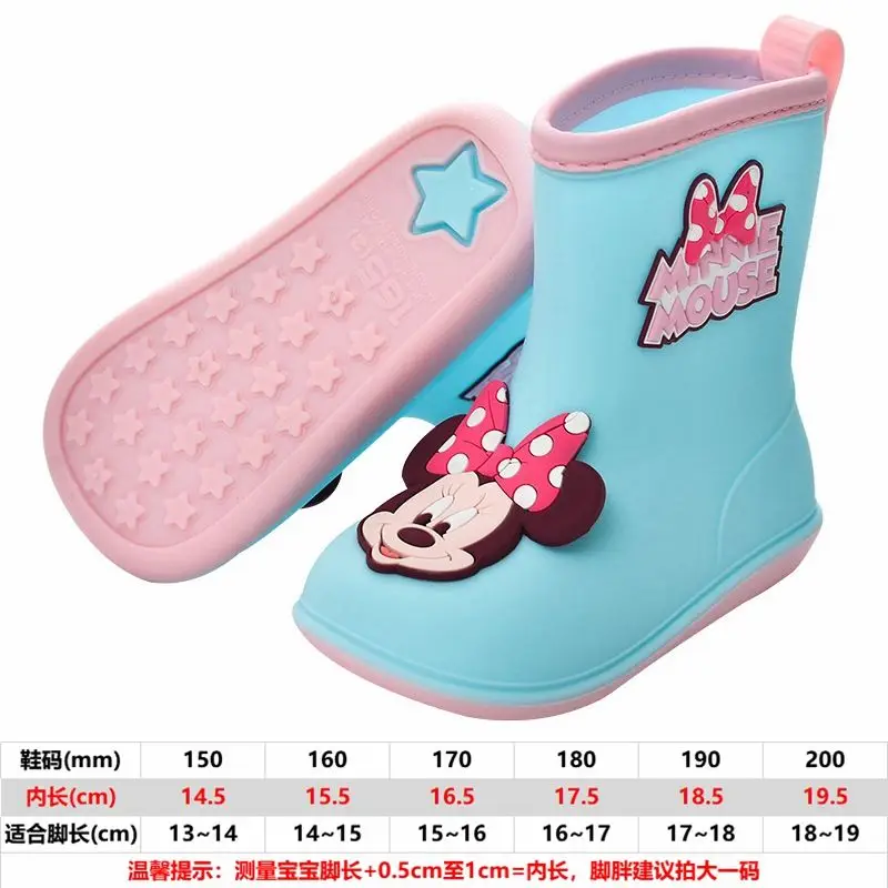 

Disney Children's Rain Boots Fleece-Lined Thermal Rain Boots Girls Rain Shoes Boys'non-Slip Waterproof Mickey Minnie Blue Pink