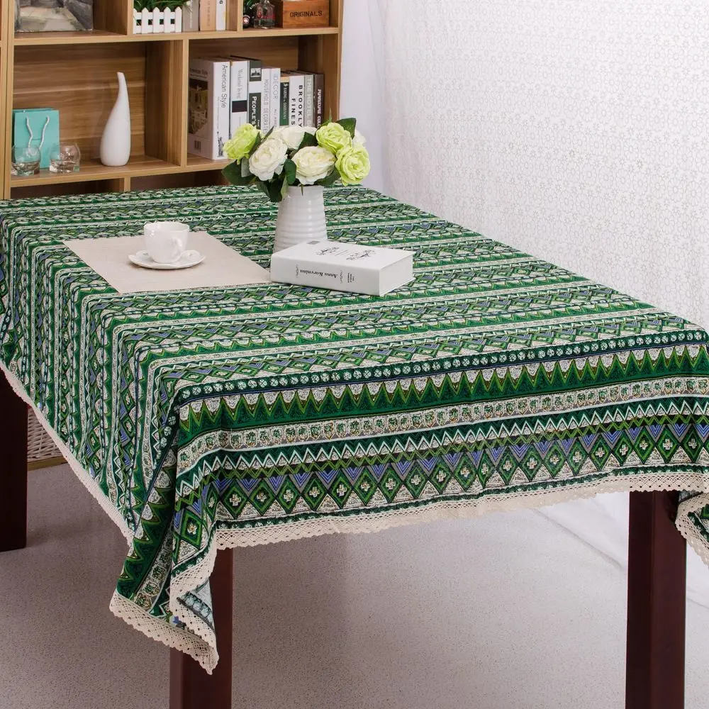 

Ethnic Style Rectangle Tablecloth Bohemia Cotton Linen Table Cover Striped Bridge-table Cloth Home Kitchen Hotel