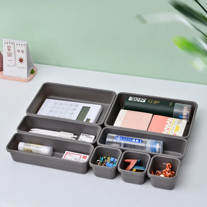 

8Pc Set Interlocking Storage Box Trays Desk Separators Dividers Drawer Organizer for Kitchen Bathroom Makeup Office