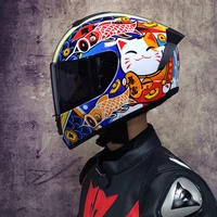 2022 new double len motorcycle helmet men motocross racer helmet bluetooth casco moto dot approved helmet fortune cat cap lvs701