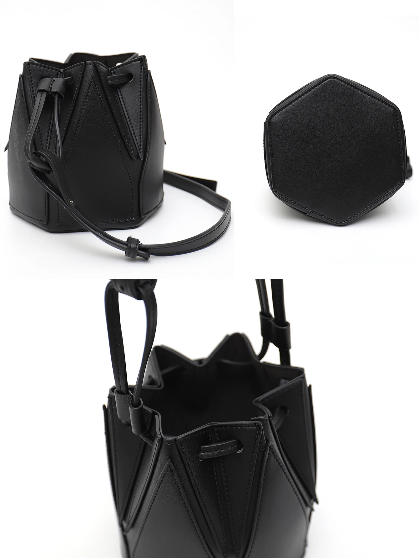 CEZIRA Female Luxury Designer Drawstring Bucket PU Vegan Leather Fashion Sling Casual Patchwork Shoulder Bags Cross Body Purse