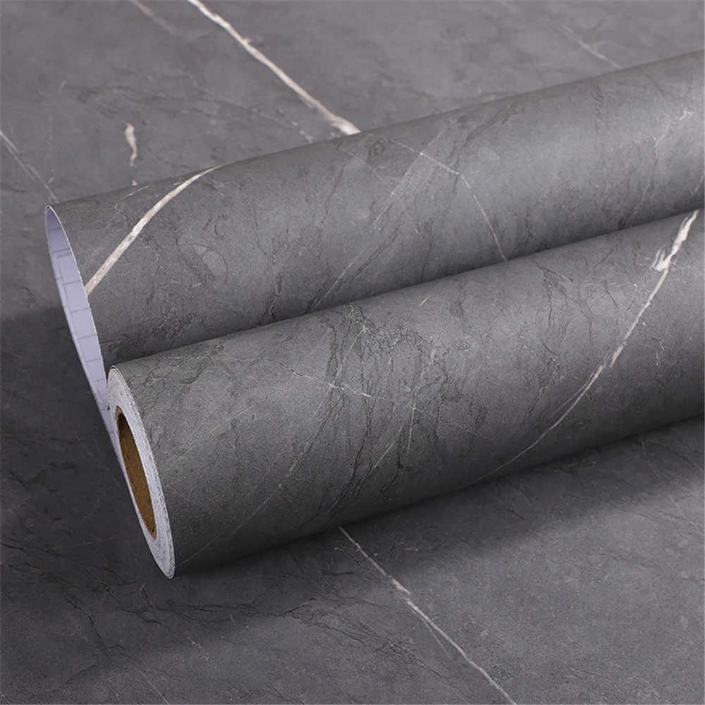 Matte Vinyl Marble Stickers Thick Gray Stone Self-Adhesive Kitchen Waterproof Cabinet Desktop Dining Table Rock Board Wallpaper