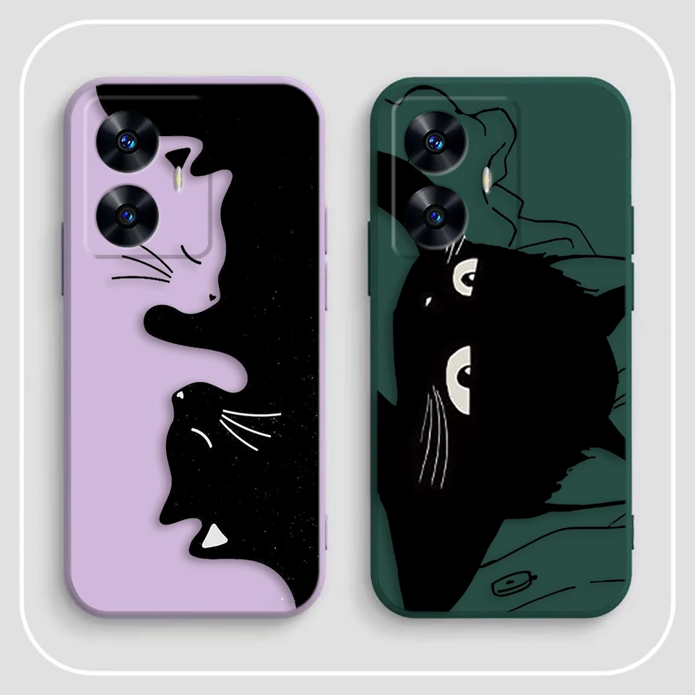 Чехол для телефона с забавным черным котом Realme C65 C63 C53 C35 C55 C33 C30 C21Y C20 C12 C11 GT 2 XT NARAO 20