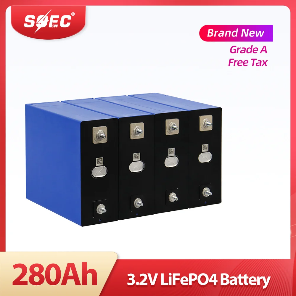 

280AH Lifepo4 Battery SOEC Grade A 3.2V Deep Cycle Rechargeable Lithium Batteri Cell DIY 12V 24V 48V EV RV Solar Energy Storage