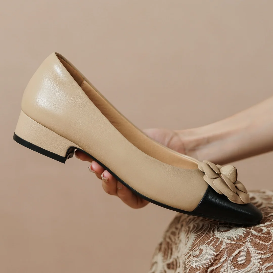 Туфли-лодочки женские составного кроя овечья кожа без застежек круглый носок