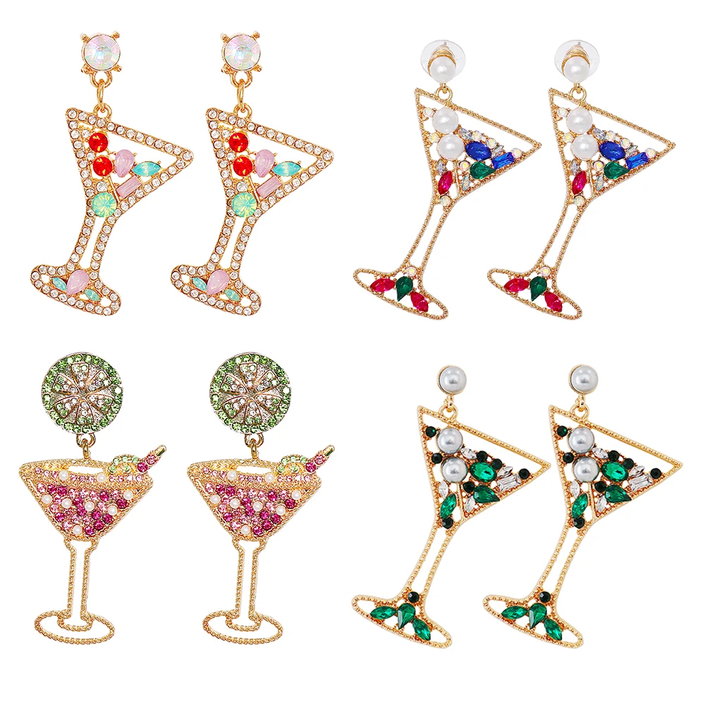 

Personality Exaggerated Colorful Rhinestone Wine Glass Earrings for Women Vintage Goblet Cocktail Earrings Party Jewelry Gift