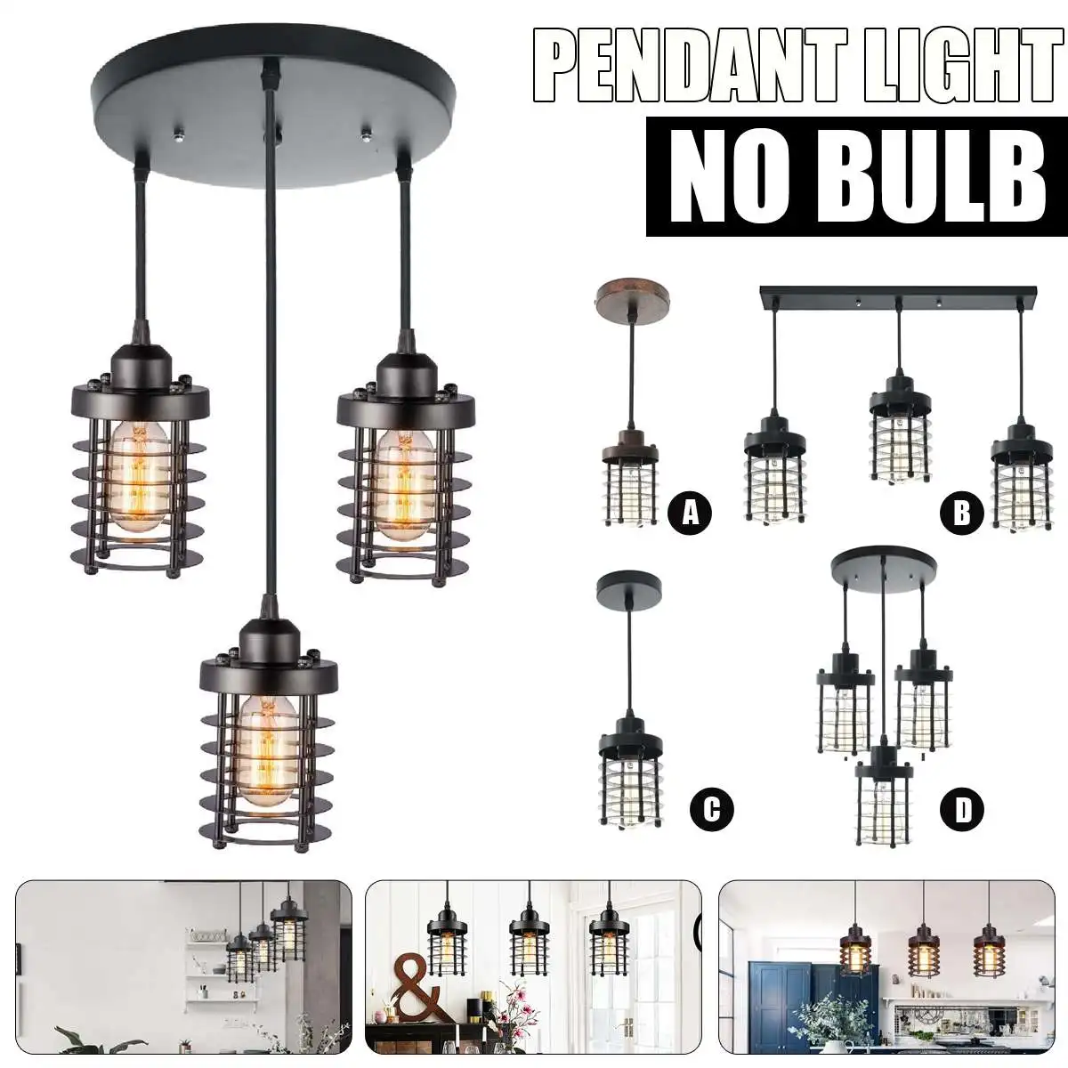 

Vintage Loft LED Pendant Lights Black Metal Hanging Pendant Light Retro Cafe Luminaires Industrial Decor Lighting Fixtures