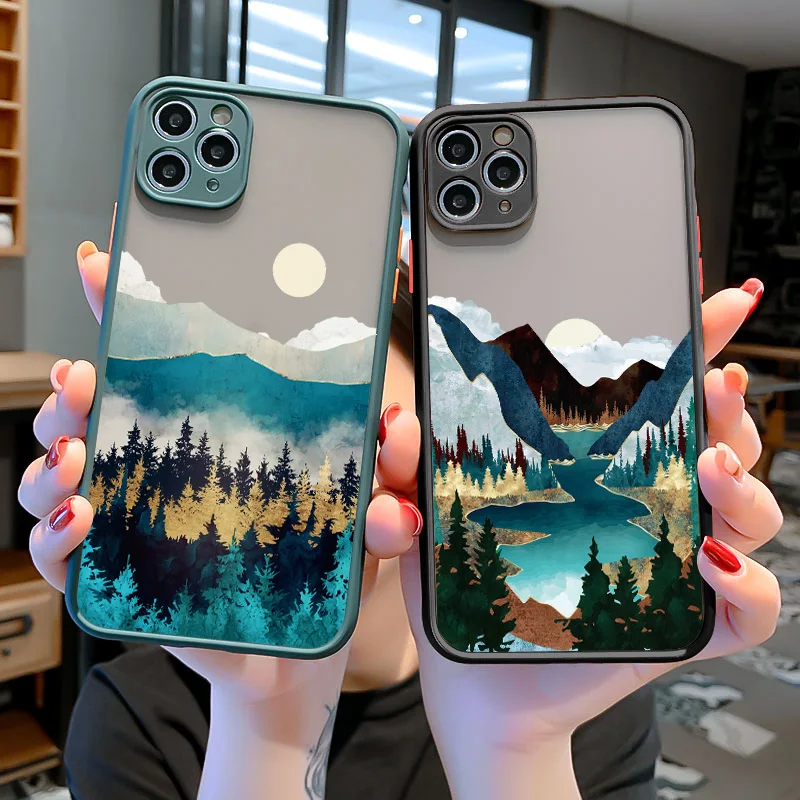 

Landscape Case For iPhone 13 Pro Max Case For iPhone 11 12 Pro XR XS Max 7 8 Plus 12 Mini 6S Plus SE 2020 Cover Matte Back Cells