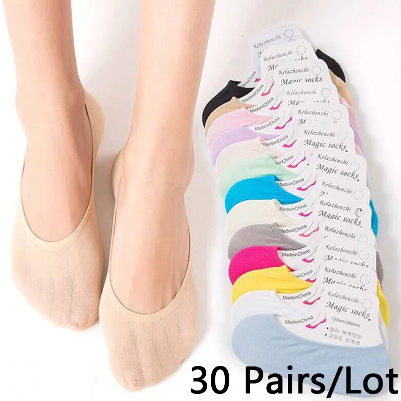 

60pcs=30 Pairs/Lot Womens Summer Socks No Show Invisible Sox High Elastic Ladies Girl Sock Slippers Meias Wholesale Dropshipping