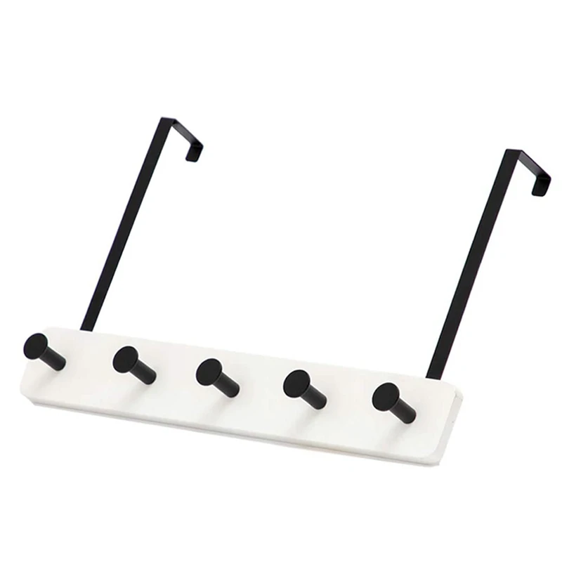 

Over The Door Coat Rack Organizer, Coat Rack With 5 Hooks, Door Hangers For Towels, Coat, Bags, Hats (White)