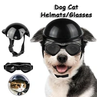 pet helmets dog cat bicycle motorcycle helmet with sunglasses safety doggie hat for traveling head protection pet supplies s m