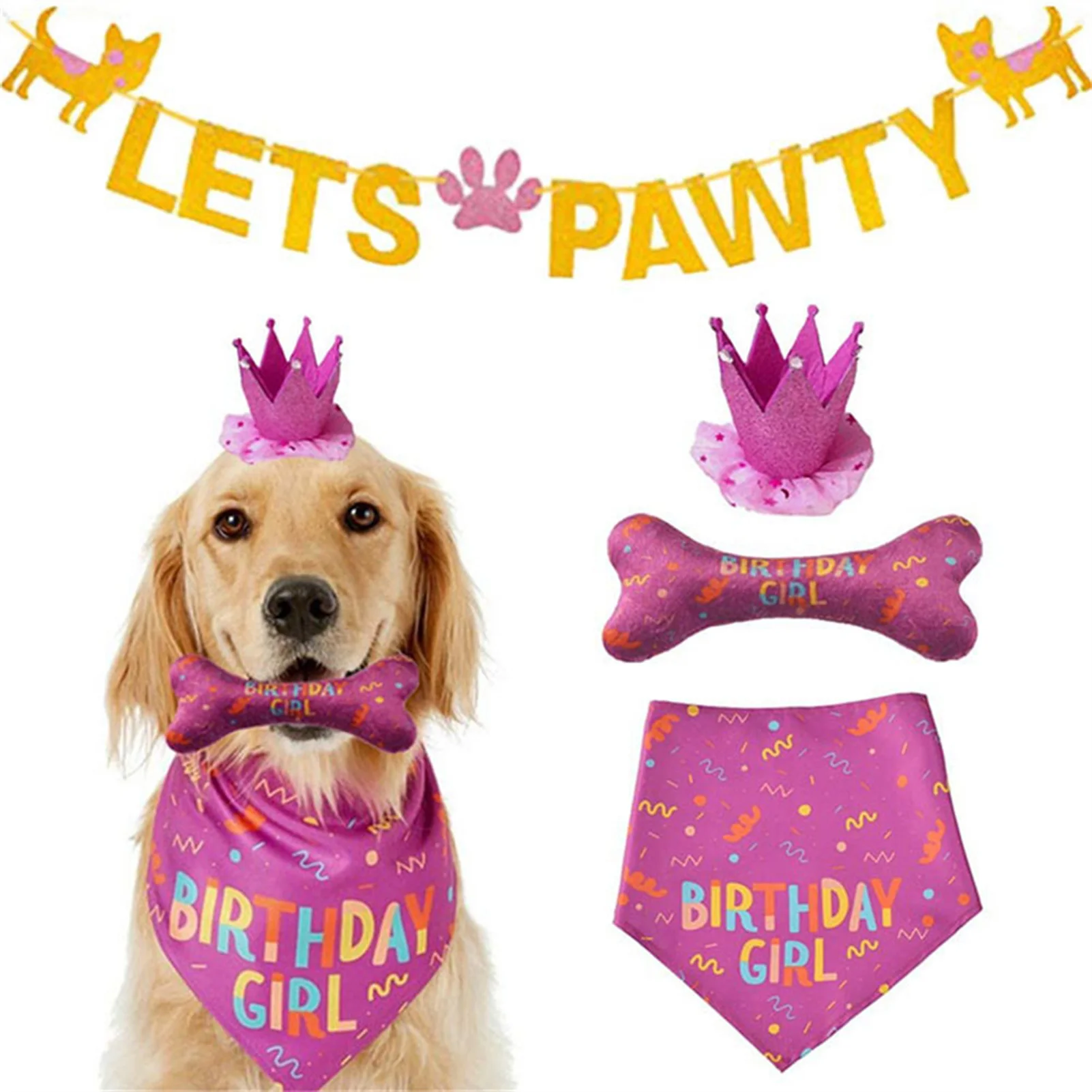 

4 PCS Dog Birthday Party Supplies Set Reusable Scarf for Party Decor Celebration Exquisite Gift Birthday Outfits для собак