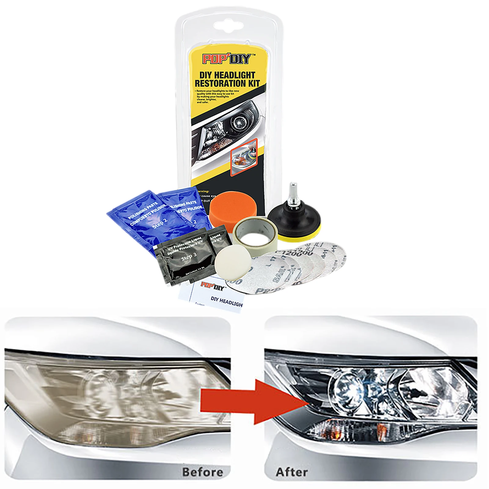 DIY Headlight Restoration Polishing Kits Car Care Wash Head Lamps Brightener Refurbish For Yellowing Scratches Oxidation