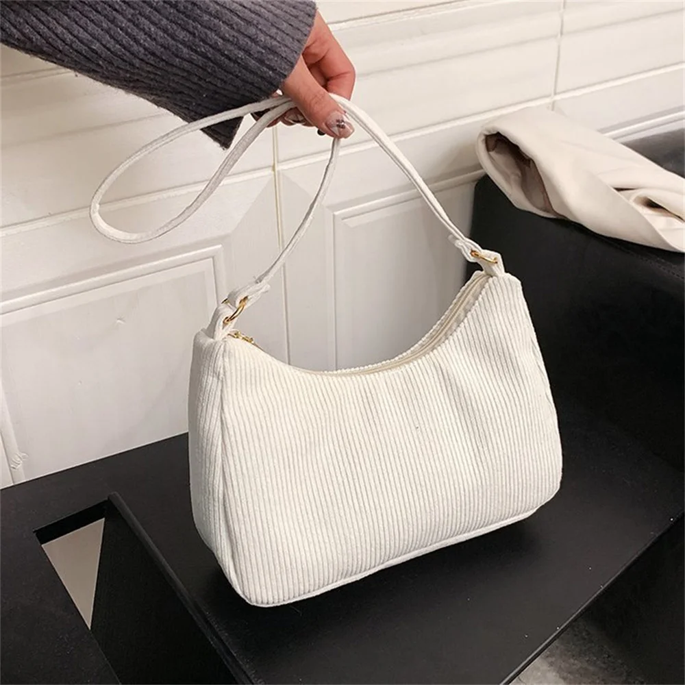 

Solid Color Corduroy Women Shoulder Bag Luxury Designer Handbag Casual Crossbody Bags for Women 2023 New Zipper Messenger Bag