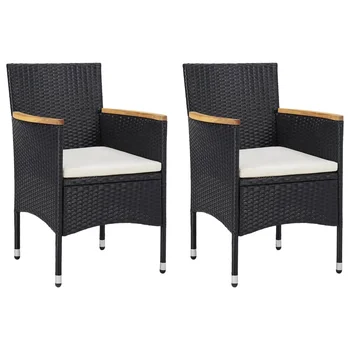 Patio Outdoor Garden Dining Chairs Deck Porch Furniture Set Balcony Lounge Chair Decor 2 pcs Poly Rattan Black