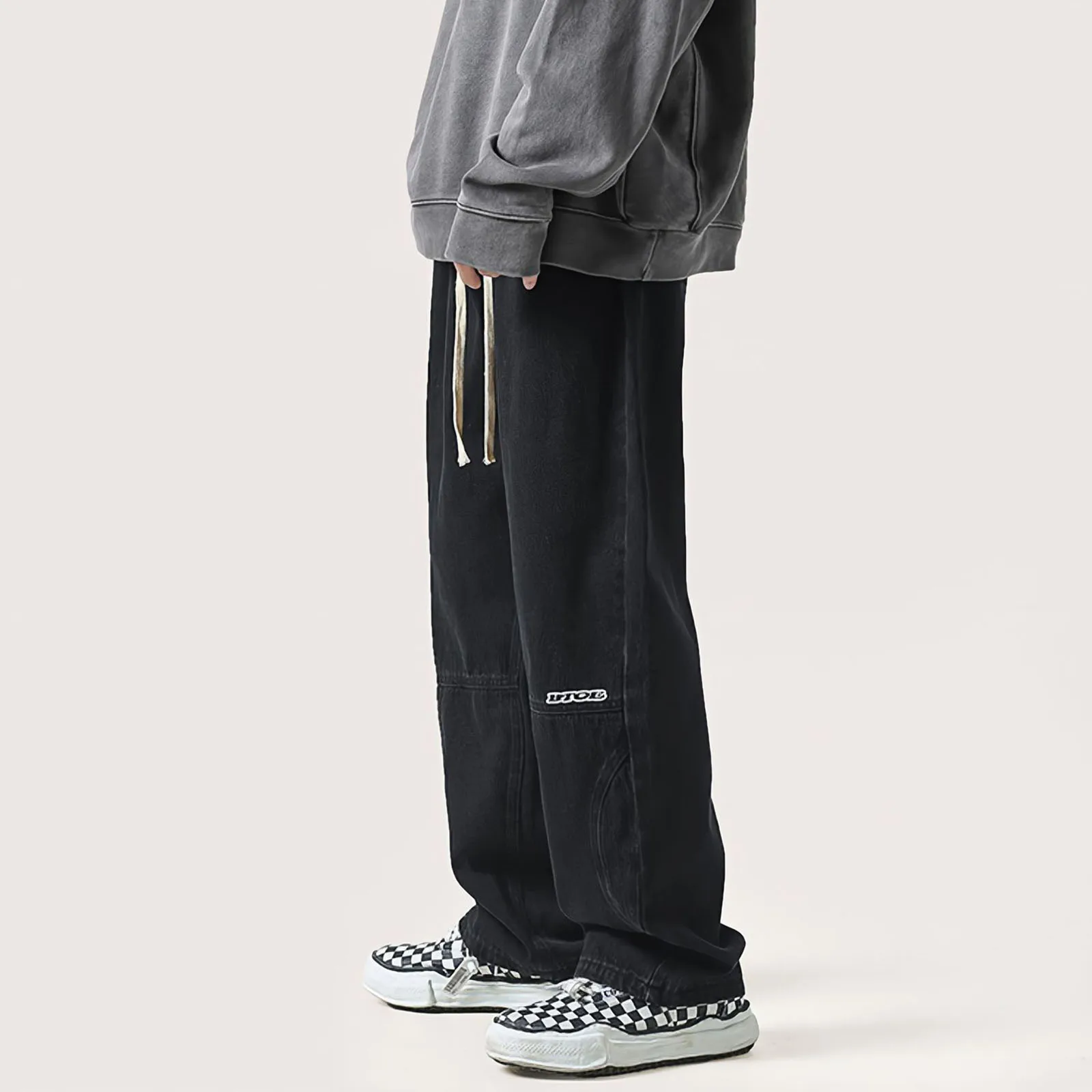 Black Jeans Man Summer Harajuku Baggy Straight Cargo Pants Korean Fashion Streetwear Casual Vintage Wide Leg Denim Trousers