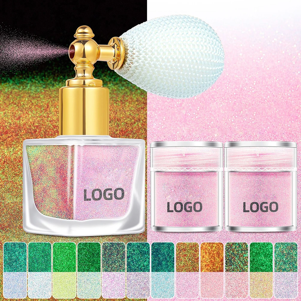 

12 Colors Private Label Luminous Glitter Powder Spray Custom Bulk Shimmer Extra Bottle Refill Special Make-up Shines Audience