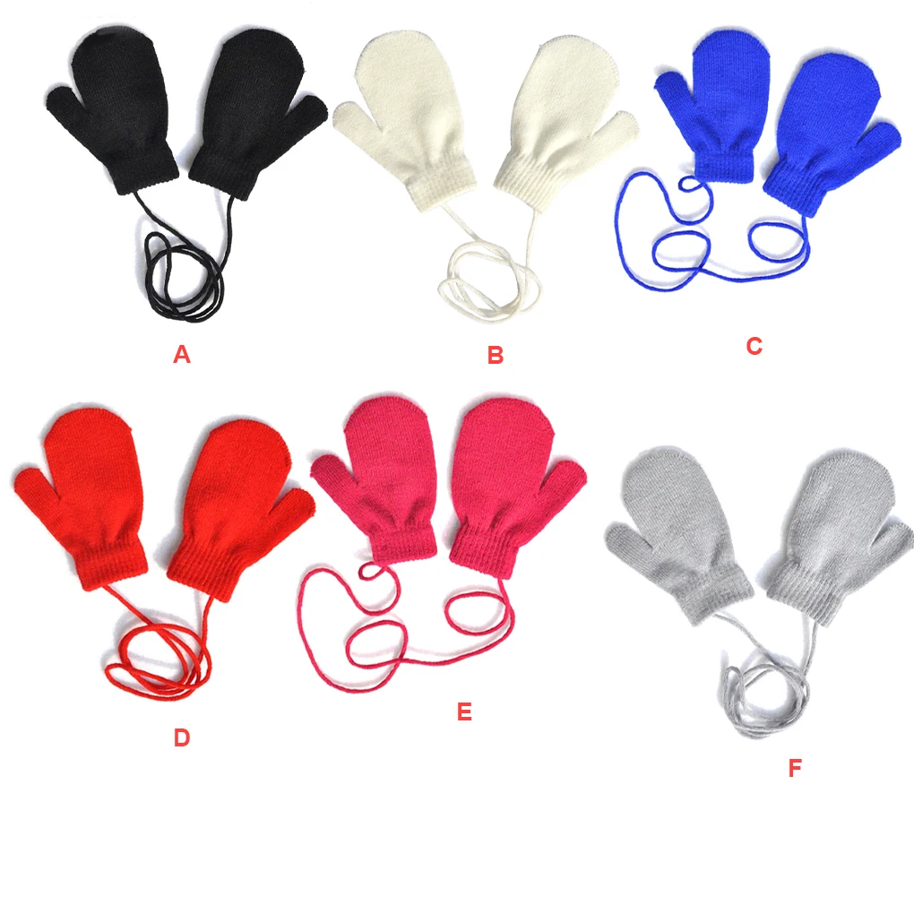 

1 Pair Toddler Glove Kids Knit Mitten Comfortable Children Finger Cover with String for Kid's Outdoor Wearing