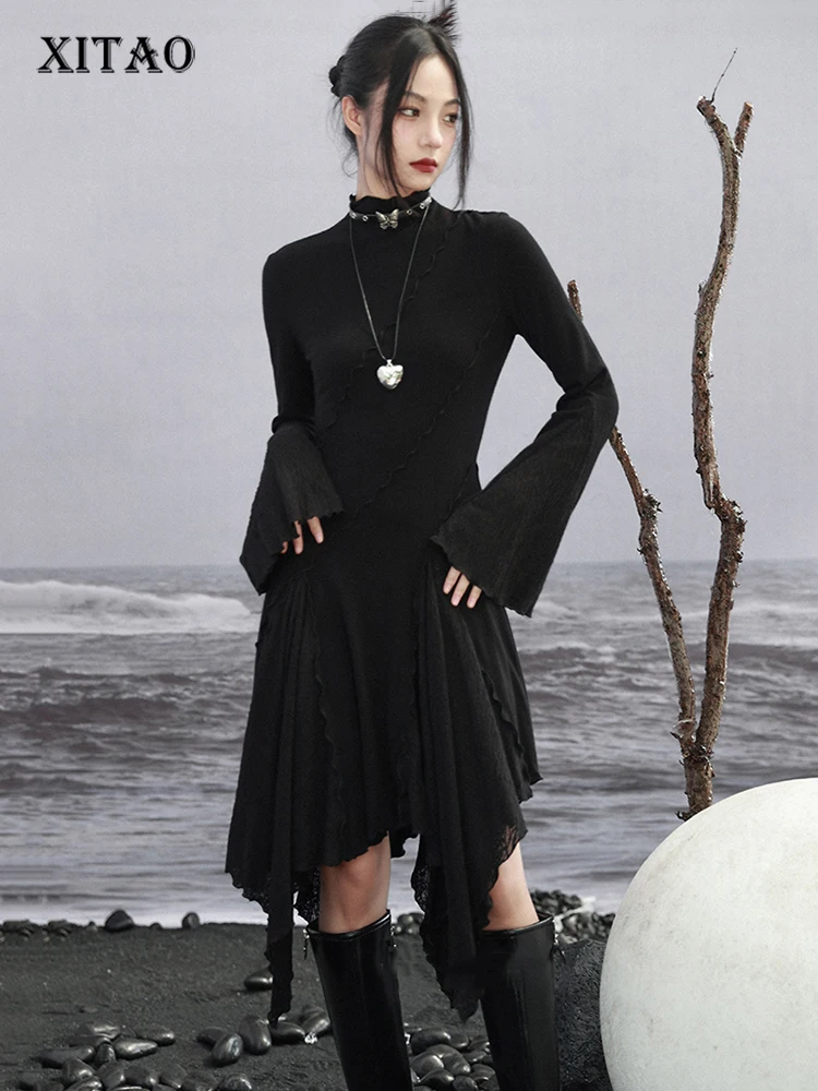 

XITAO Personality Asymmetric Knit Dress Fashion Irregular Patchwork Women Autumn New Arrival Casual Trendy Dress DMJ2545