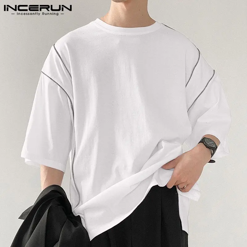 

Fashion Men Casual T Shirt Patchwork Streetwear O-neck Half Sleeve Loose Korean Men Clothing 2022 Leisure Camisetas 5XL INCERUN