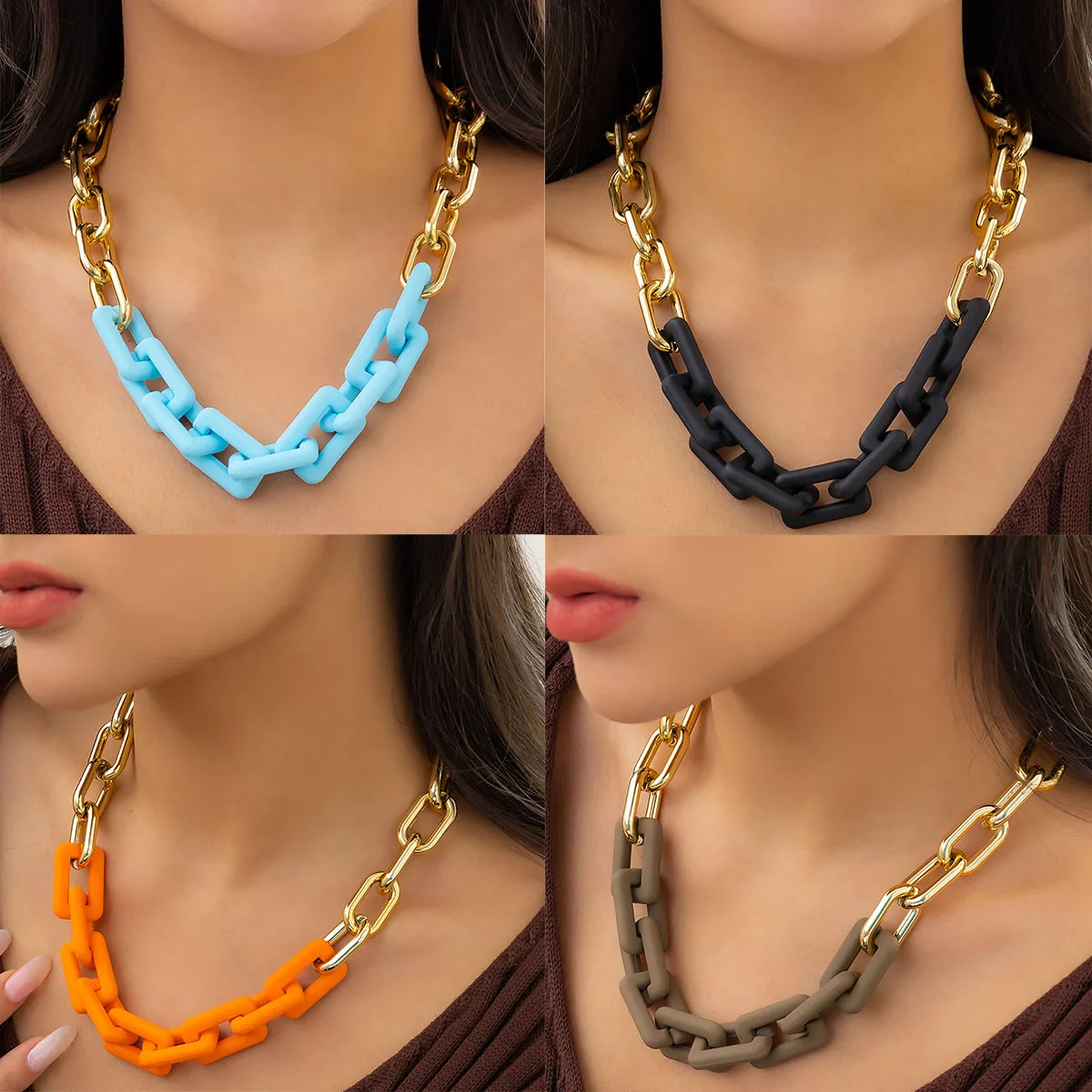 

Hip Hop Thick Cross Buckle Necklace for Men 2023 Simple Punk Style Gold Color Acrylic Collar Necklaces For Girls Fashion Jewelry