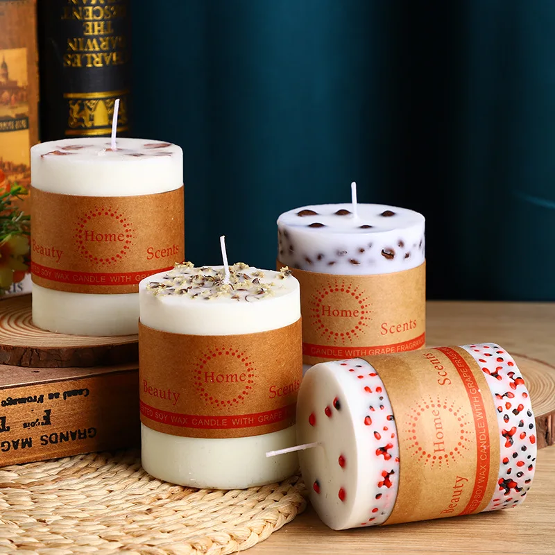 

Coffee Bean Scented Candle Natural Grain Coffee Dried Flower Candles Large Columnar Candles Home Decoration