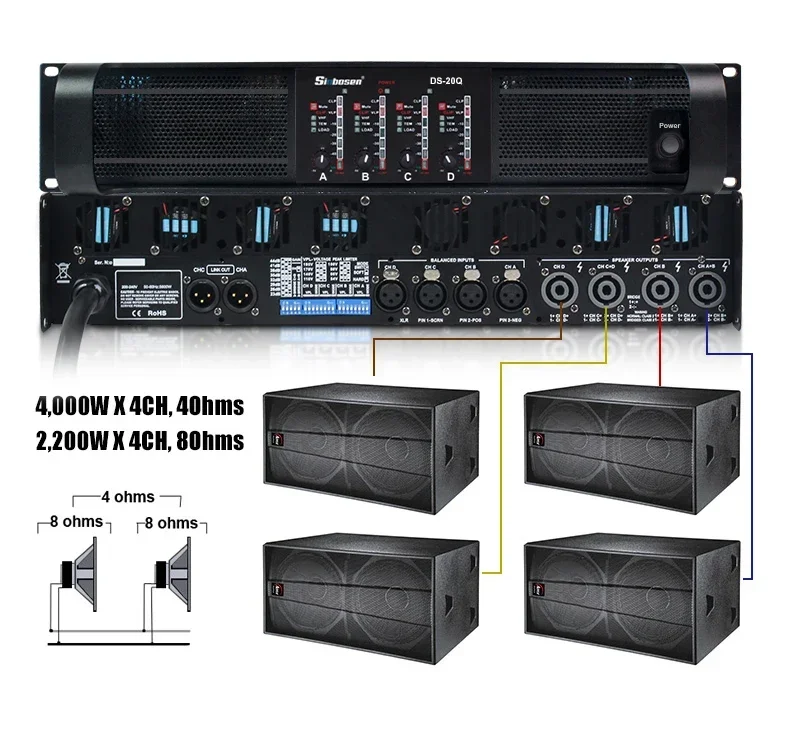 DS-20Q Sinbosen 4000 Вт звук 4-канальный профессиональный аудиоусилитель мощности