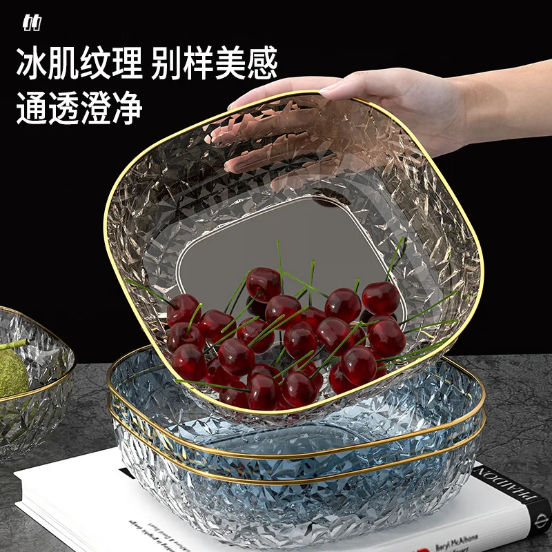 

INS Light Luxury Style Gold Edge Hammer Pattern Fruit Plate PET Diamond Pattern Random Pattern Square Fruit Plate Home