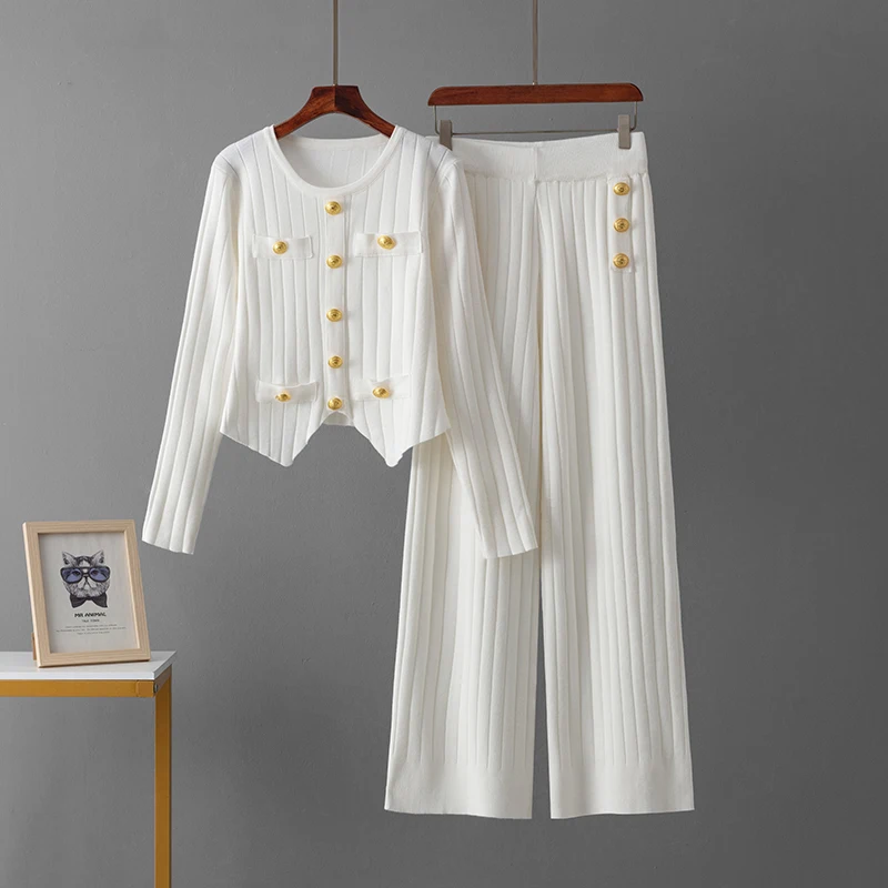 Женский Повседневный Вязаный Комплект Из Двух Предметов Свитер HLBCBG С Пуговицами