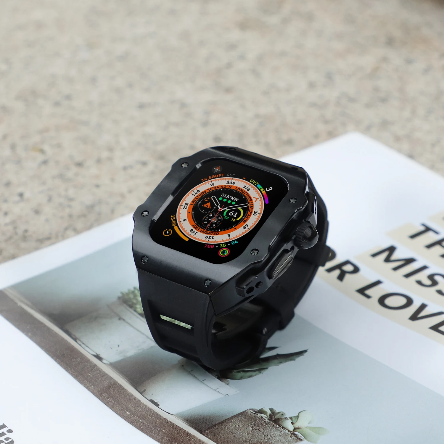 Stainless Steel Mod Case For Apple Watch Ultra 49mm Metal Modification Kit For iWatch 8 7 45mm 6 5 SE 4 44mm Rubber Sports Strap