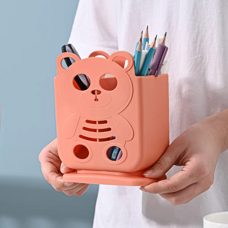 

Creative Cartoon Bear Plastic Storage Box Office desktop Large capacity stationery box Family use office organizer