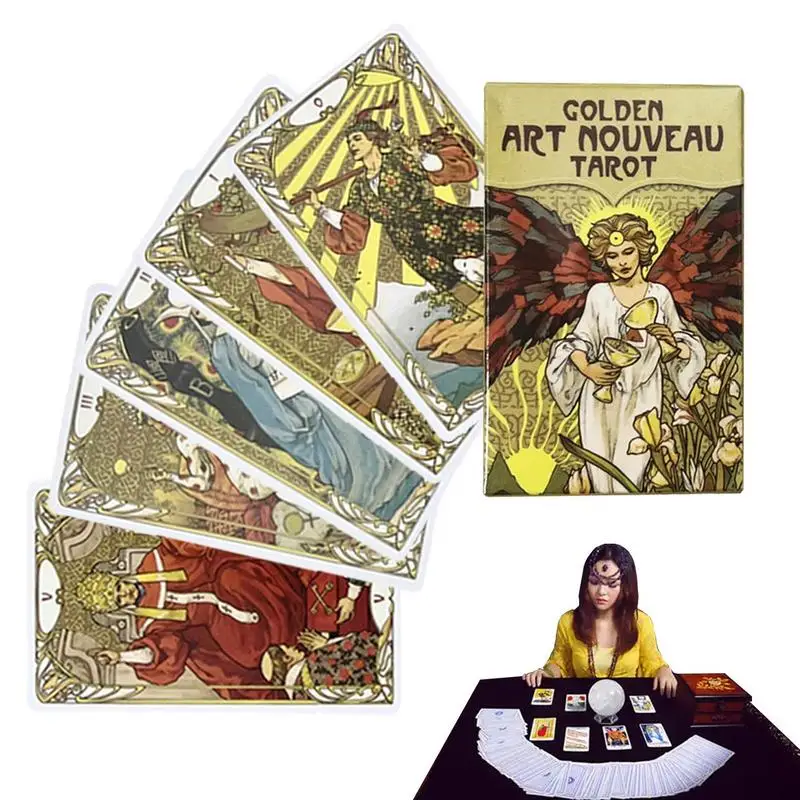 

Golden Art Nouveau Tarot Decks Oracles Cards Deck Divination Game Supply Women Girls Table Board Game Fate Telling Party Favor
