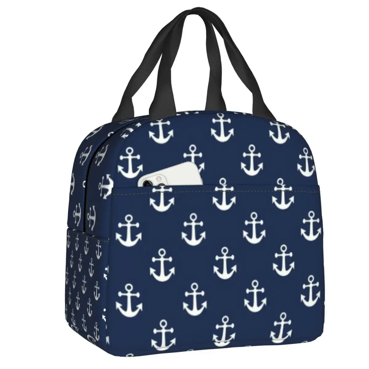 

Термоизолированная сумка для ланча с морским якорем темно-синего цвета, Женский Портативный Ланч-контейнер для кемпинга, путешествий, многофункциональная коробка для еды