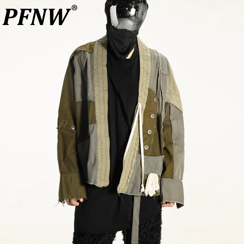 

Мужская Асимметричная куртка PFNW, хлопковая куртка в стиле панк, готика, контрастных цветов, 12Z4025