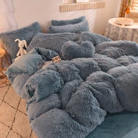 fluffy plush bedding set pure color linens duvet cover with pillowcase soft comfortable nordic bed sheet set queen king twin