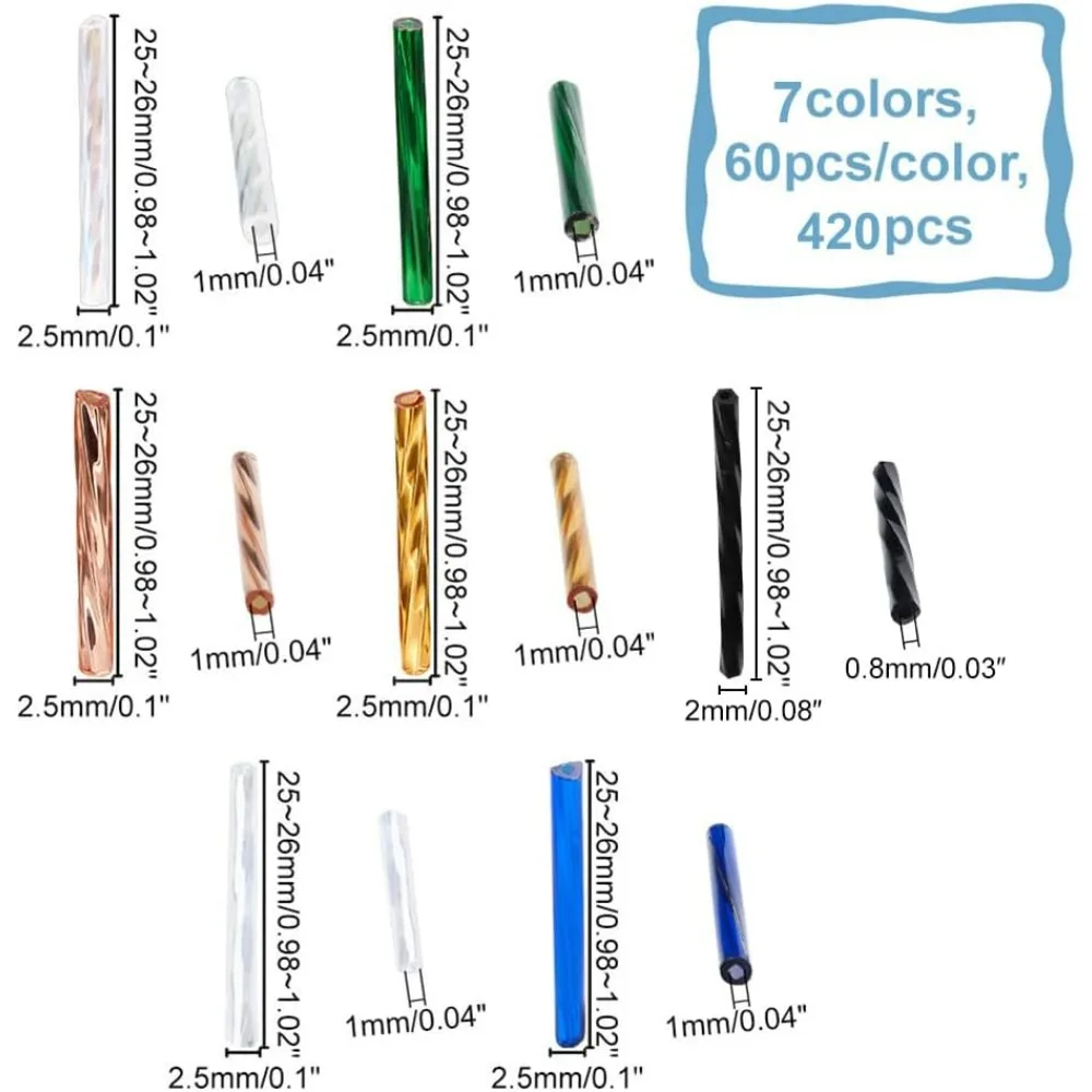 420 шт. 7 цветов стеклянные витые бусины гальванические непрозрачные трубчатые