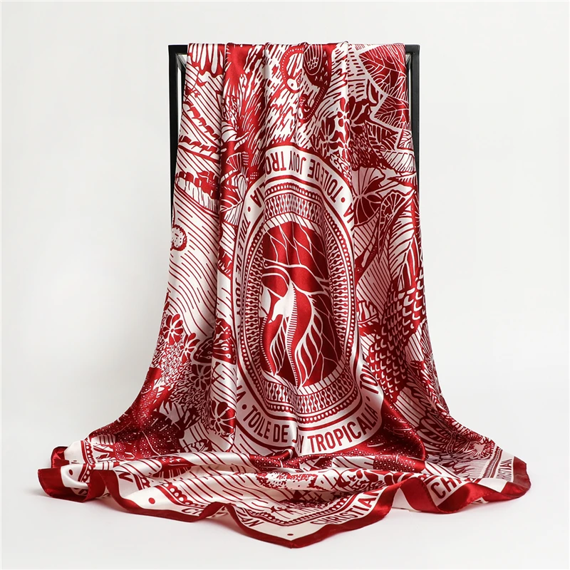 Luxury Brand Silk Satin Square Scarf Women Hijab Bandana Muslim Headscarves Shawl Wrap Ladies Headband Neckerchief Foulard 90cm