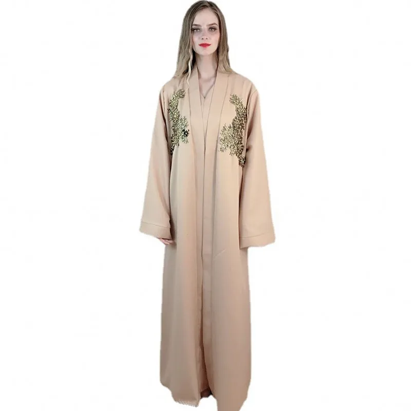 Платье Abayas женское в мусульманском стиле, модный кардиган с бусинами, халаты с длинным рукавом, однотонная Арабская одежда в Дубае, мусульма...