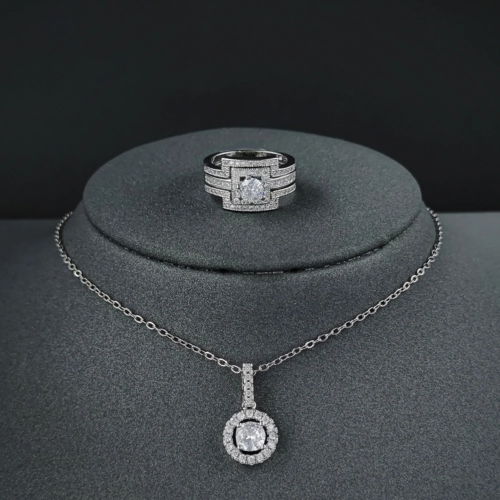 2pcs Pack Two Gift Real Silver Color Bride Jewelry Engagement Wedding Bridal for Brides Ring African Dubai Sets J6298 - купить по